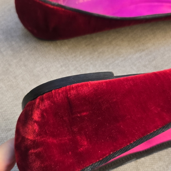 Giuseppe Zanotti Red Velvet Ballet Flats - Picture 11 of 16